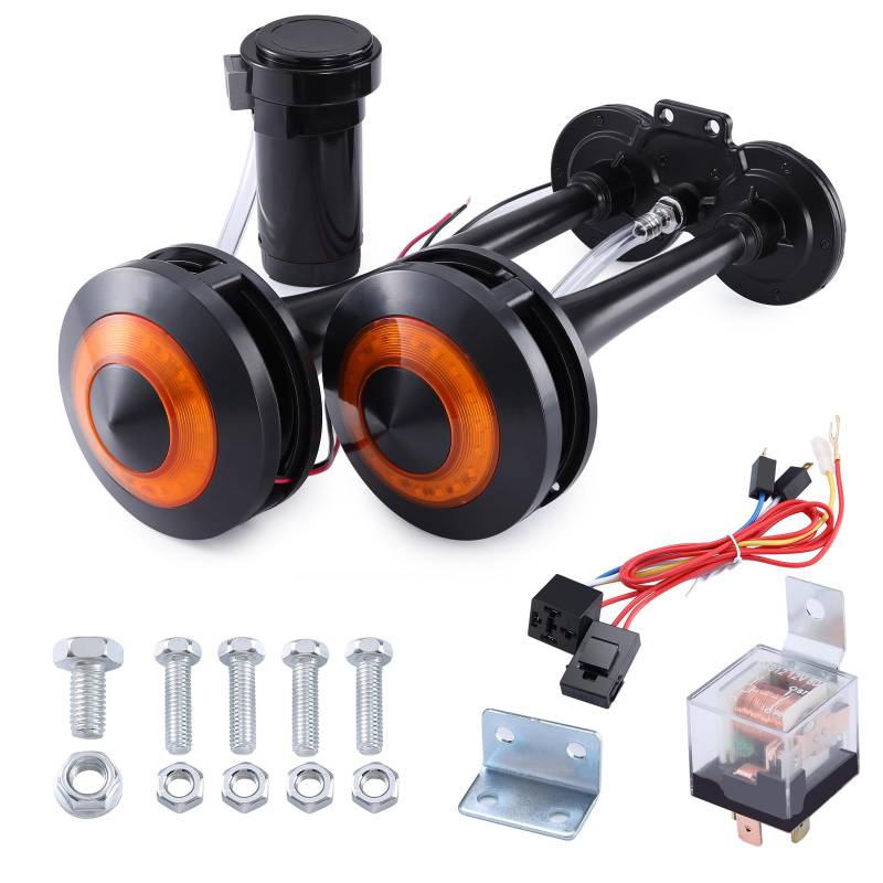 Rupse Hupe Luft Horn Kit, 12V Lufthorn Drucklufthorn auto Horn mit Kompressor, Super Laut Auto Air Horn mit Licht für PKW LKW Booten Motorrädern von Rupse