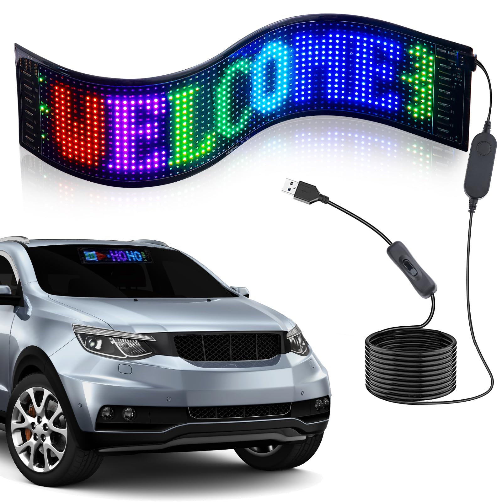 Rupse LED-Laufschrift, Flexibler LED Anzeigetafel mit Bluetooth Smart App,LED Namensschild Programmierbar, Schild für Auto, LKW,Geschäft, Bar, Graffiti, Text, Animation Anzeige von Rupse