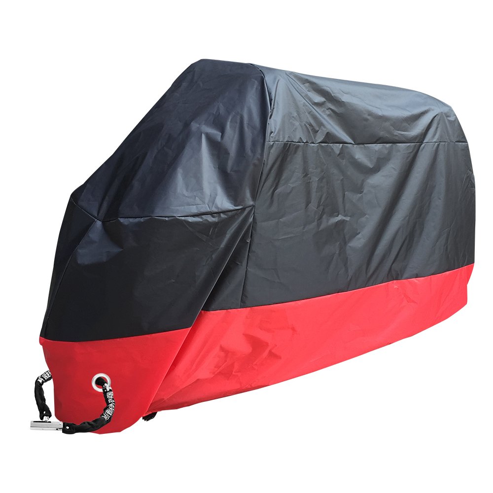 Rusee belüftete Motorrad Abdeckplane Abdeckung Motorradplane Cover Roller Regenschutz, Wetterdicht Wasserdicht Staubdicht Sunblocker (XXL, Schwarz-Rot) von Rusee