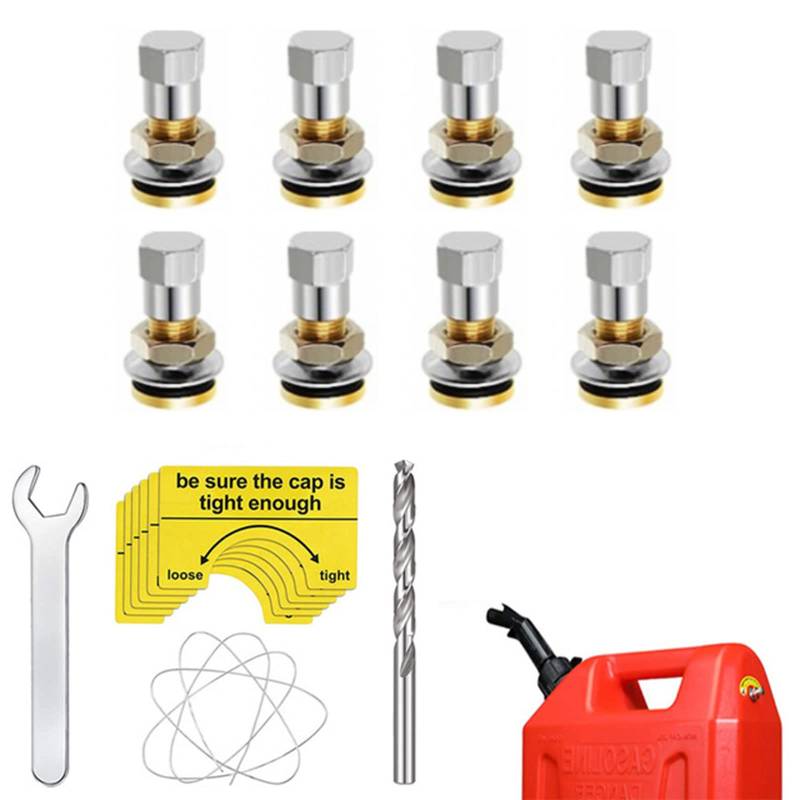 Ruspela Gaslüftungskappen 19Pcs Gas Kann Vent Caps Kit Messing Brenngas Tank Entlüftungskappen Gas Kraftstoff Wasser Kann Ein Bad Ventil mit Aufkleber Eisdraht von Ruspela