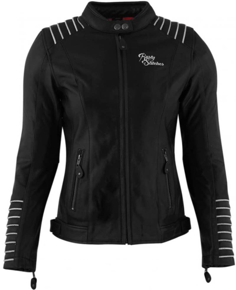 Rusty Stitches Amanda Damen Motorrad Lederjacke (Black/White,36) von Rusty Stitches