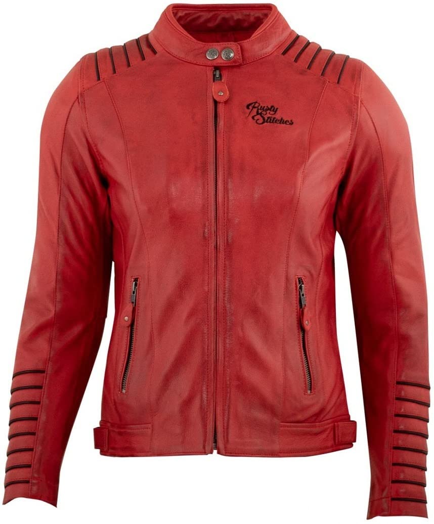 Rusty Stitches Amanda Damen Motorrad Lederjacke (Red/Black,36) von Rusty Stitches