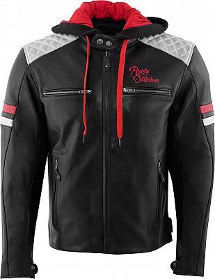 Rusty Stitches Jari Hooded V2, Lederjacke - Schwarz/Hellgrau/Rot - 3XL von Rusty Stitches