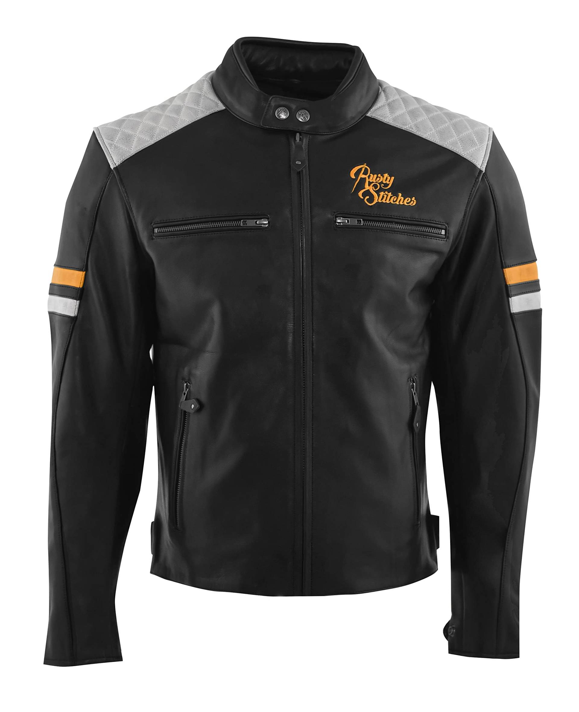 Rusty Stitches Lederjacke Jari V2 Lady Herren Motorradjacke, Black Light Grey Gold, M von Rusty Stitches