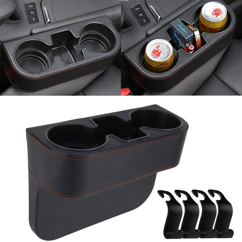 Ruucy Auto Getränkehalter Becherhalter PU Leder Getränkehalterung Auto Organizer Aufbewahrungsbox für Kaffee, Getränk, Flasche, Milch (mit 4 Stück Auto Haken) von Ruucy