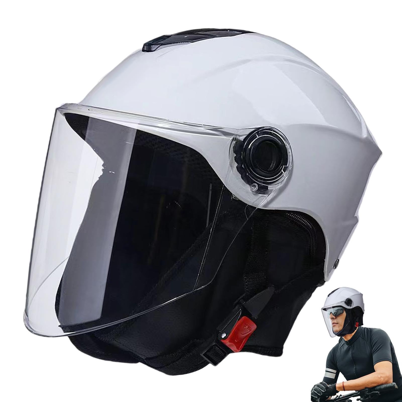 Ruwshuuk Halbe Motorrad-Kopfbedeckung, Motorrad-Kopfbedeckung mit Visier, Street Cycle Headwear mit abnehmbarem Schal, Radfahren Kopfbedeckung für Roller Motorräder von Ruwshuuk