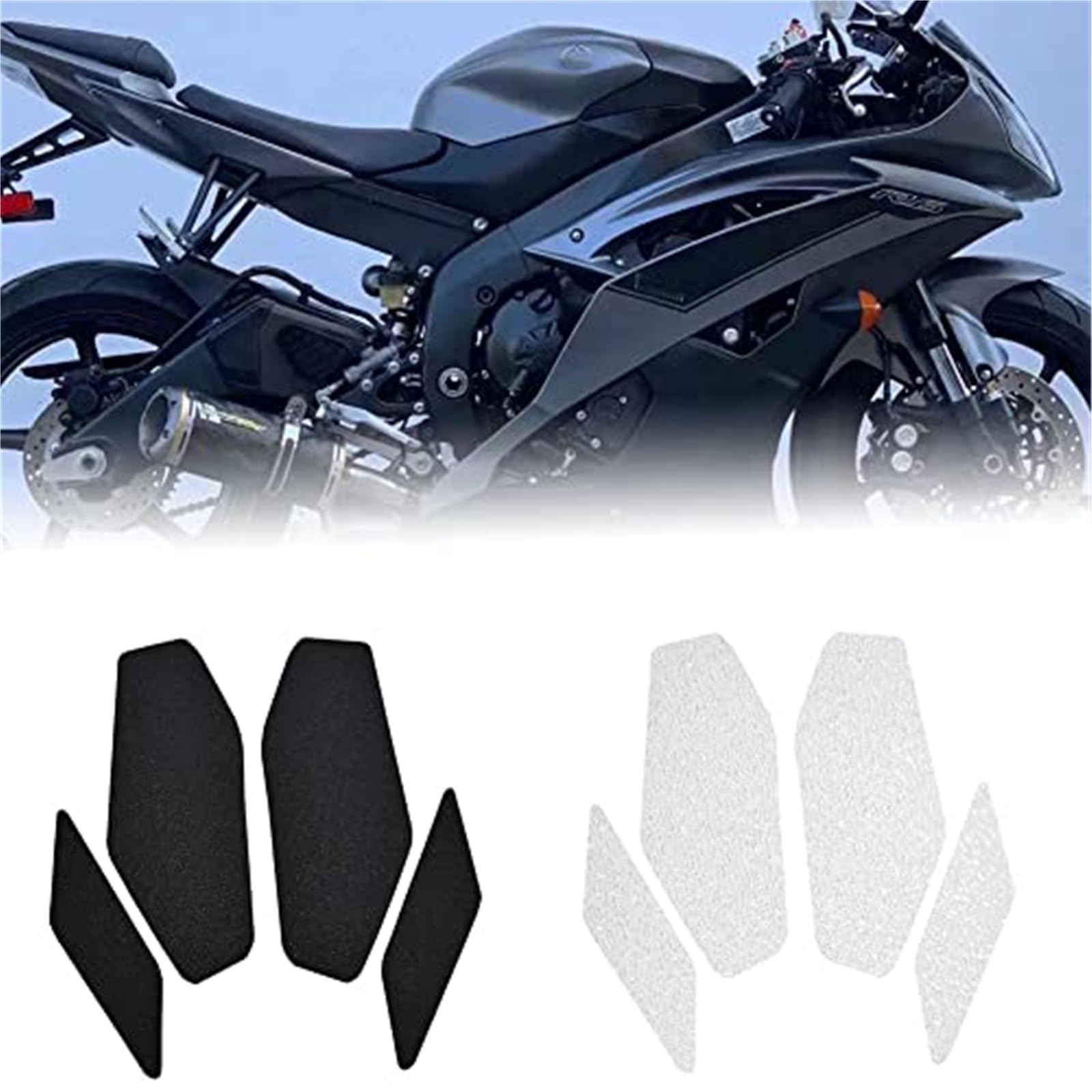 Motorrad-Griffpolster, Rynplex Moto Anti-Rutsch-Seiten-Kraftstofftank-Pad-Abdeckung, Schutzaufkleber, Aufkleber, Gas-Knie-Griff, Traktion, kompatibel mit YZF-R6 2008 2009 2010 2011 2012 2013 2014 2015 von Rynplex