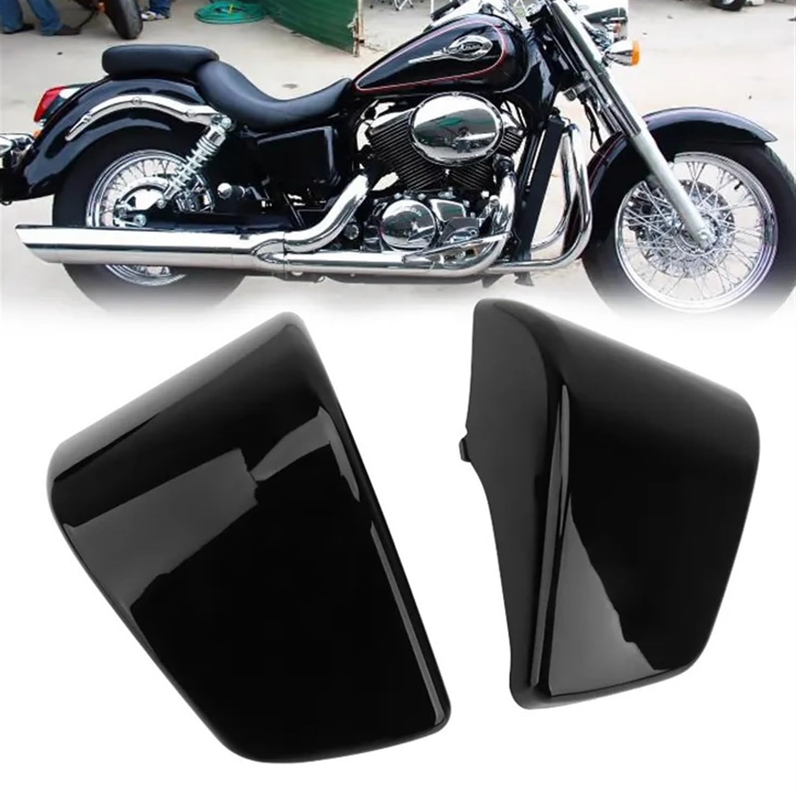 Rynplex Motorrad glänzend schwarz Batterie Seitenabdeckung Verkleidung Schutz Schatten ACE VT400 VT750 VT 400 750 1997-2003 Batterieseitige Verkleidungsabdeckungen von Rynplex