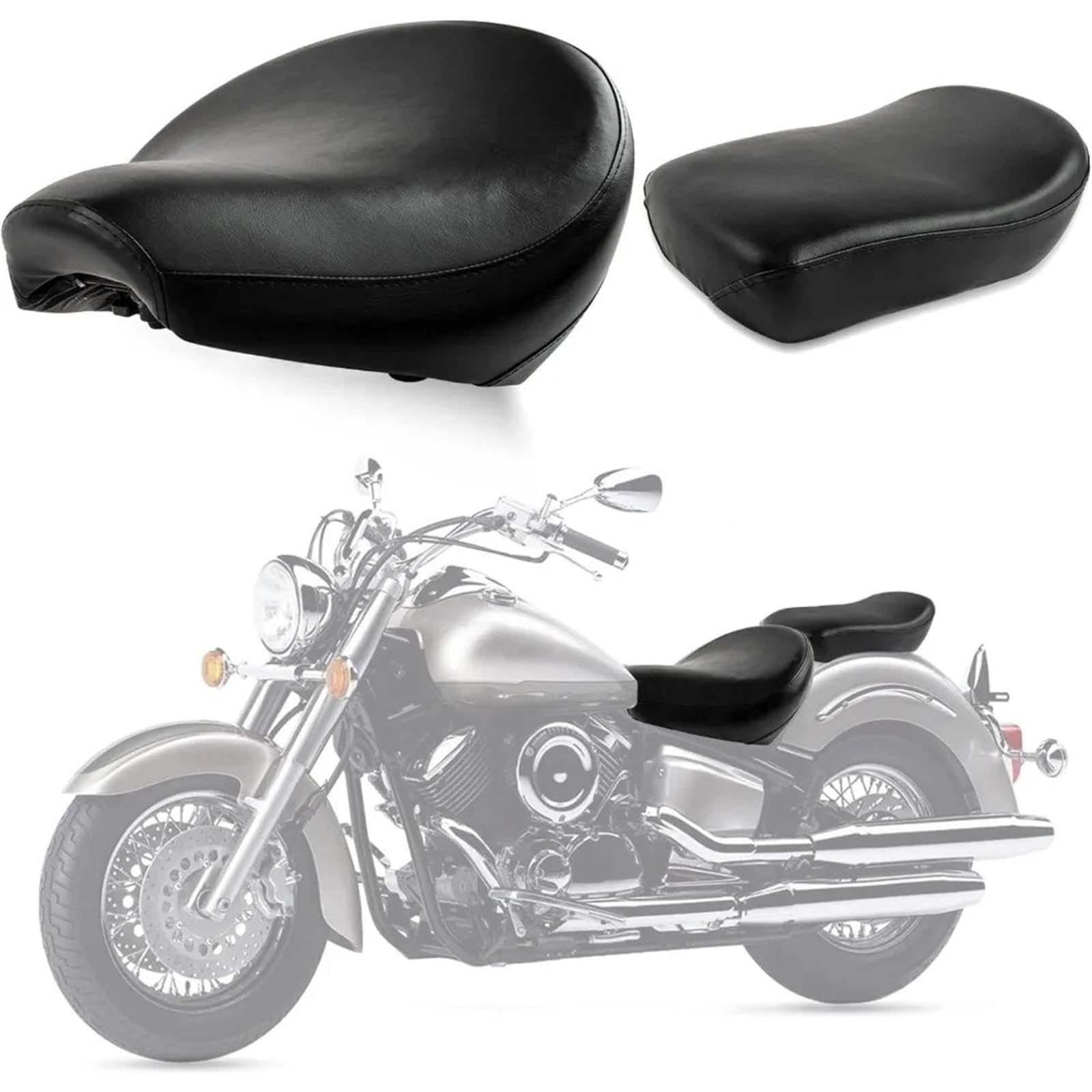 Rynplex Motorrad vorne Fahrer Fahrer hinten Beifahrer, for Sitz, Soziuskissen, for, XVS V-Star Classic 1100 1998–2010, Schwarz Wasserdichtes Motorrad-Sitzpolster von Rynplex