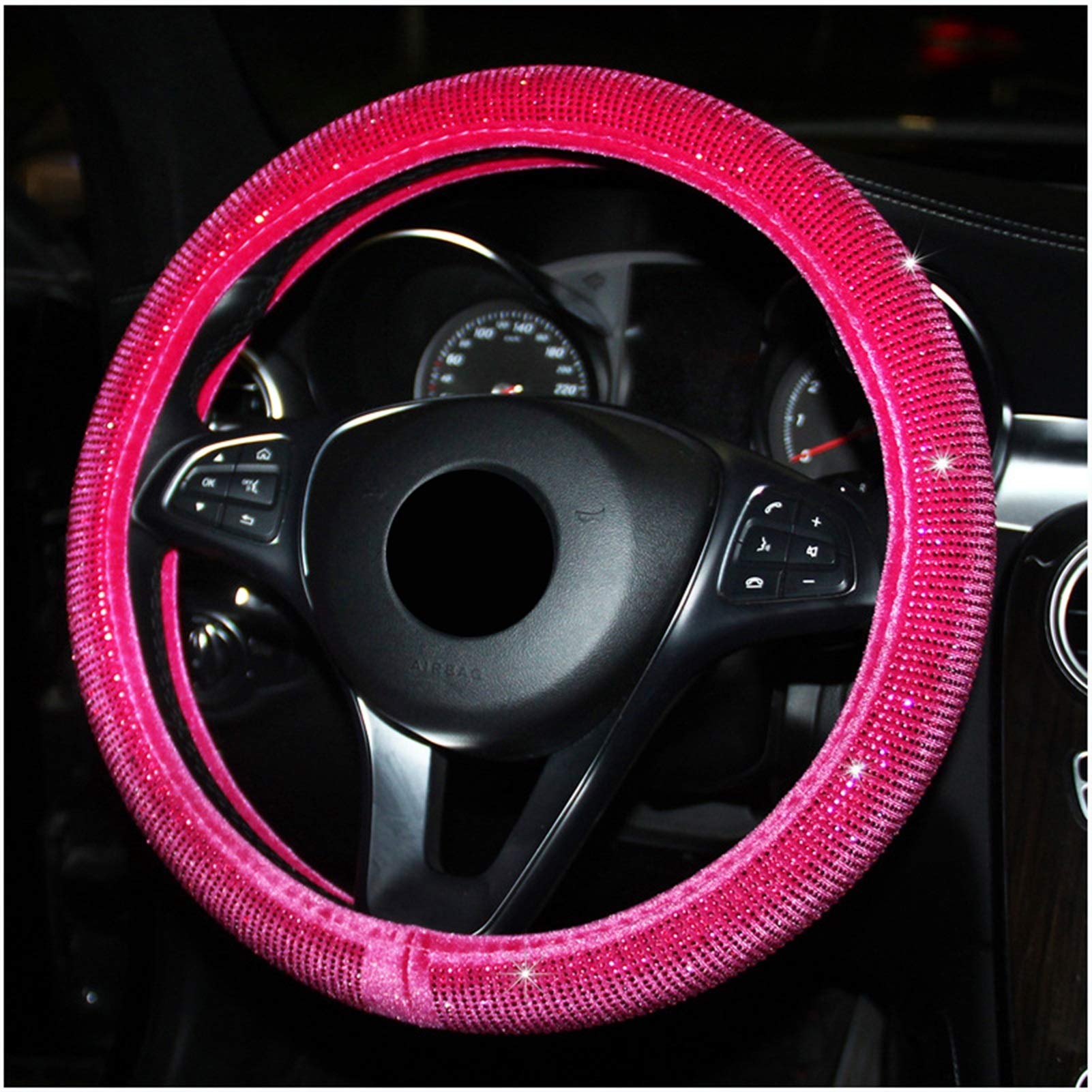 Rynplex Universeller Auto-Lenkradbezug mit Strass-Dekoration, for Frauen und Mädchen, hübscher Zopf am Lenkrad, süßes Autozubehör Dekoration für Lüftungsschlitze(PInk) von Rynplex