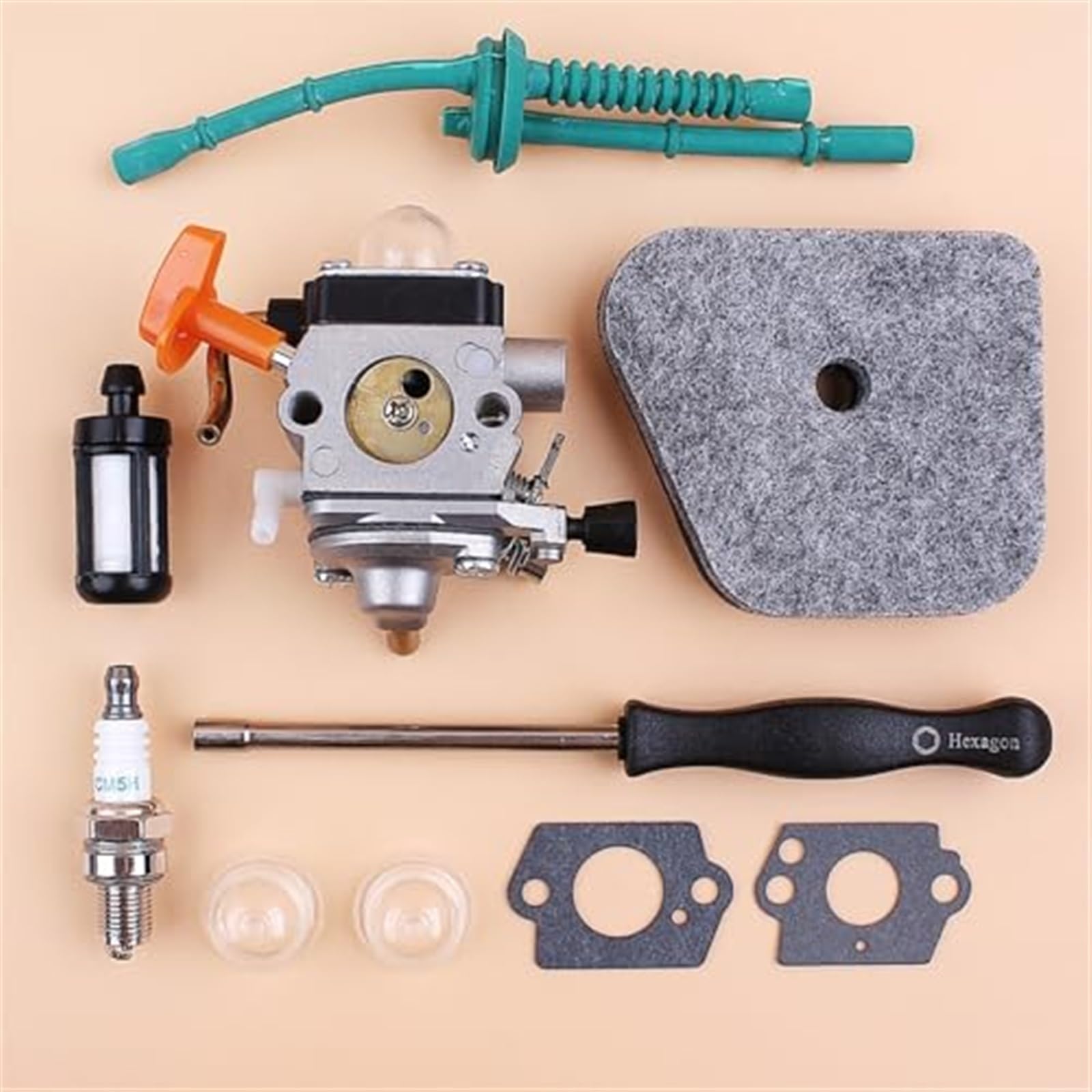 Rynplex Vergaser-Kraftstoffschlauch-Luftfiltersatz for STIHL, FS87 FS90 FS110 FS100 FS130 FS110R FS87R FS90R FS90K KM100 KM110 KM90 Trimmer Luftfilter für Rasenmäher von Rynplex