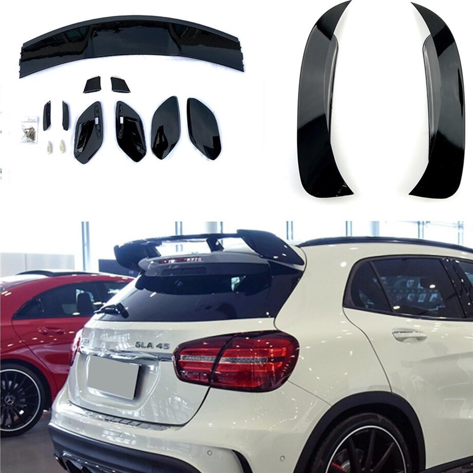 Rynplex for X156 GLA-Klasse GLA250 45 AMG Auto Heckspoiler Stamm Fenster Dach Flügel + Seite Splitter Canard Air Vent Abdeckung Trim Auto-Heckscheibenspoiler von Rynplex