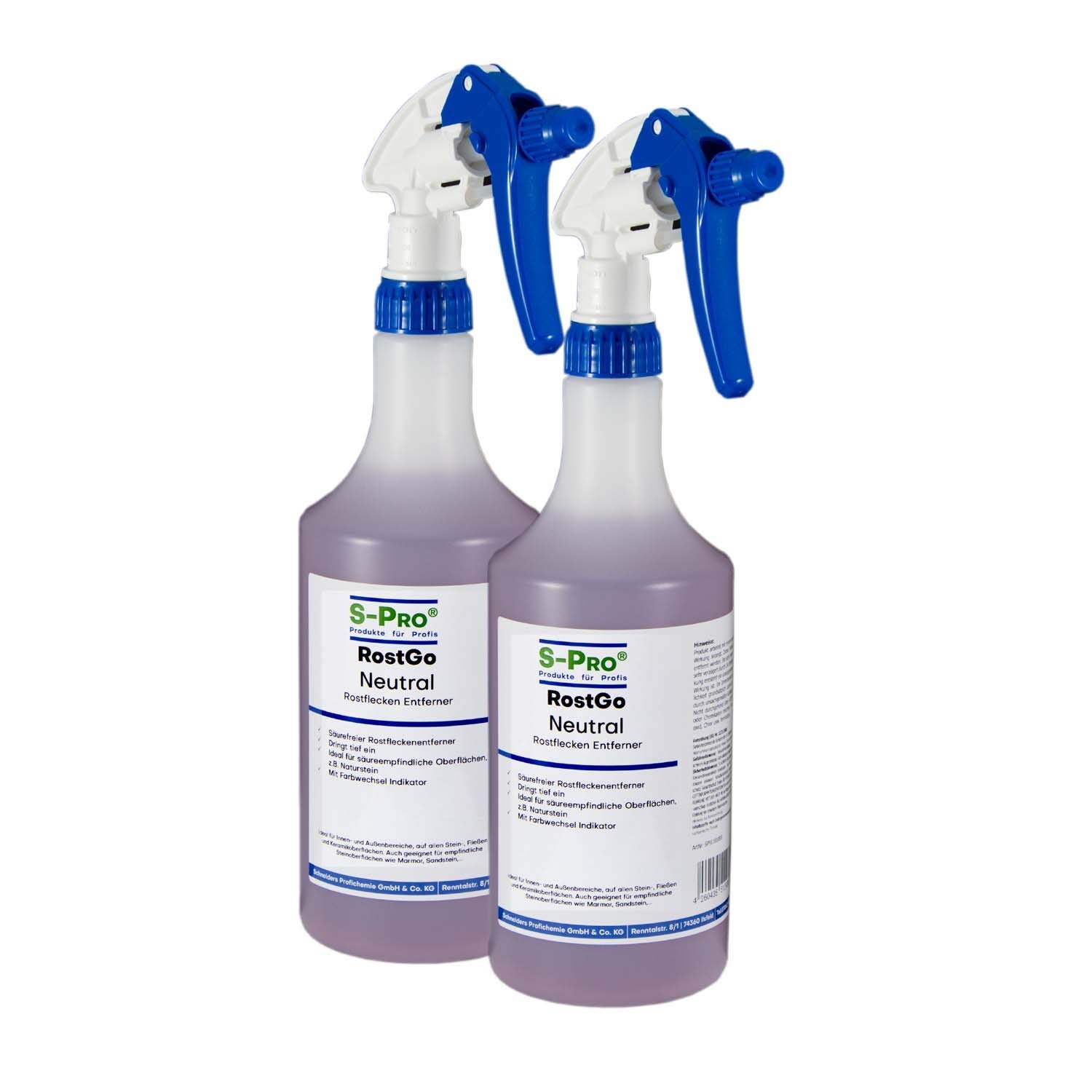 S-Pro - RostGo pH- neutraler Rostentferner 2x750ml - Effizientes Spray gegen Rostflecken auf porösen Steinoberflächen für innen & außen - Für Steinfließen, Sandstein, Marmor, Naturstein usw. von S-Pro