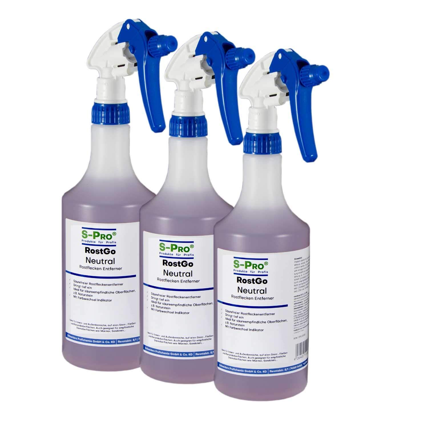 S-Pro - RostGo pH- neutraler Rostentferner 3x750ml - Effizientes Spray gegen Rostflecken auf porösen Steinoberflächen für innen & außen - Für Steinfließen, Sandstein, Marmor, Naturstein usw. von S-Pro