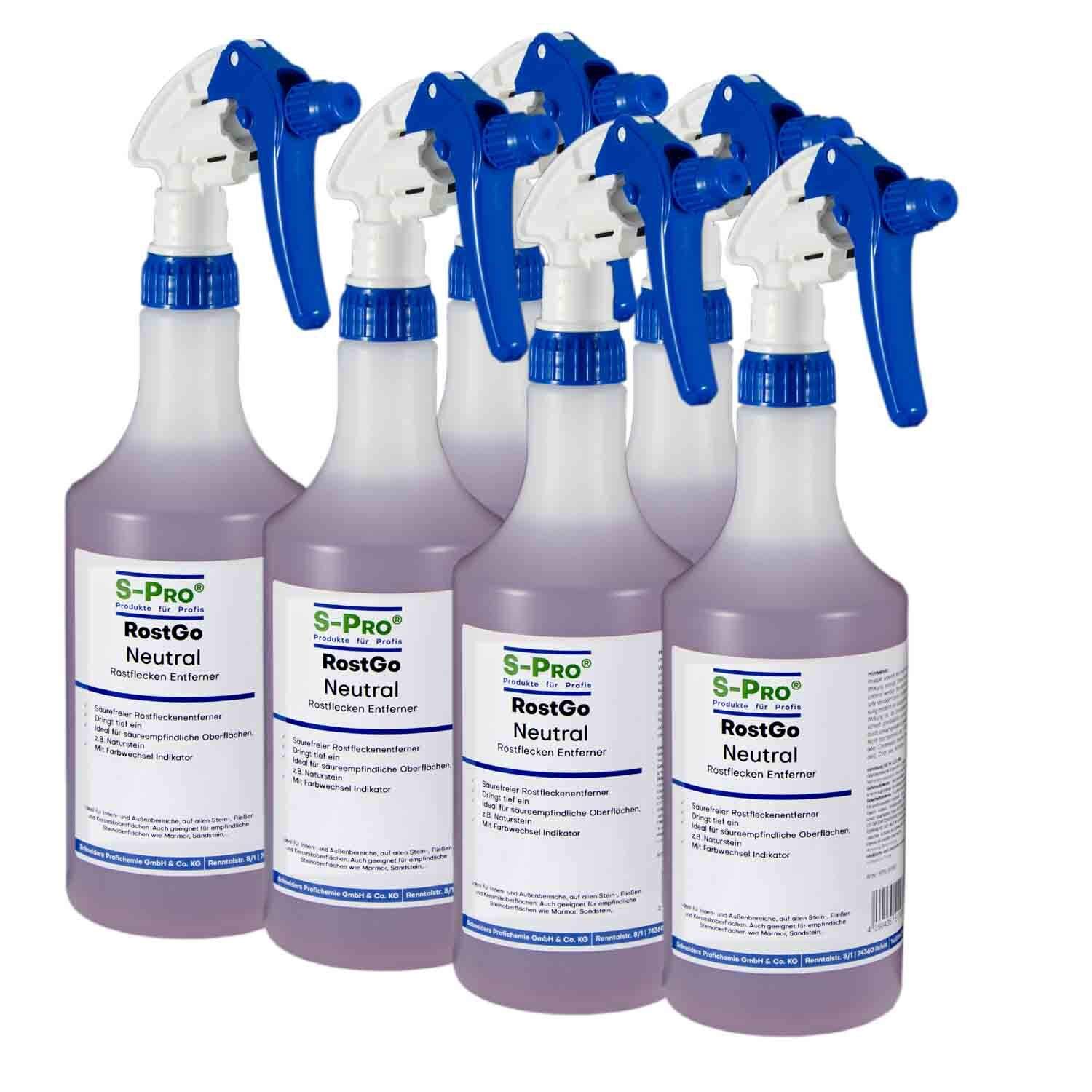 S-Pro - RostGo pH- neutraler Rostentferner 6x750ml - Effizientes Spray gegen Rostflecken auf porösen Steinoberflächen für innen & außen - Für Steinfließen, Sandstein, Marmor, Naturstein usw. von S-Pro