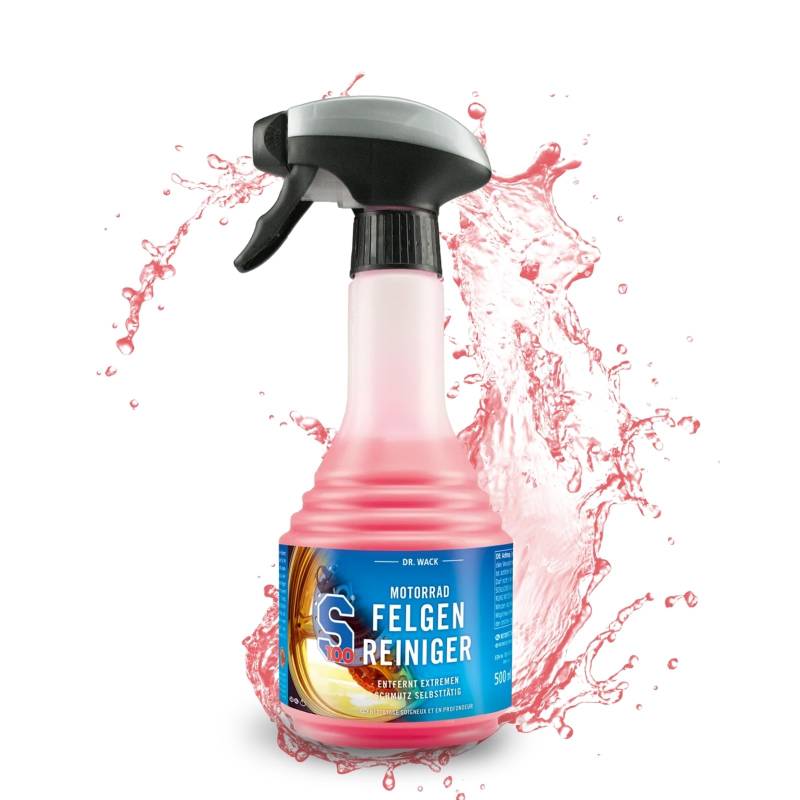 DR. WACK - S100 Motorrad Felgenreiniger 500 ml - Felgen Spray mit Gel-Formel - Effektive & schonende Reinigung - Kettenfett Entferner - sehr ergiebig & säurefrei - Hochwertige Motorradpflege von DR. WACK