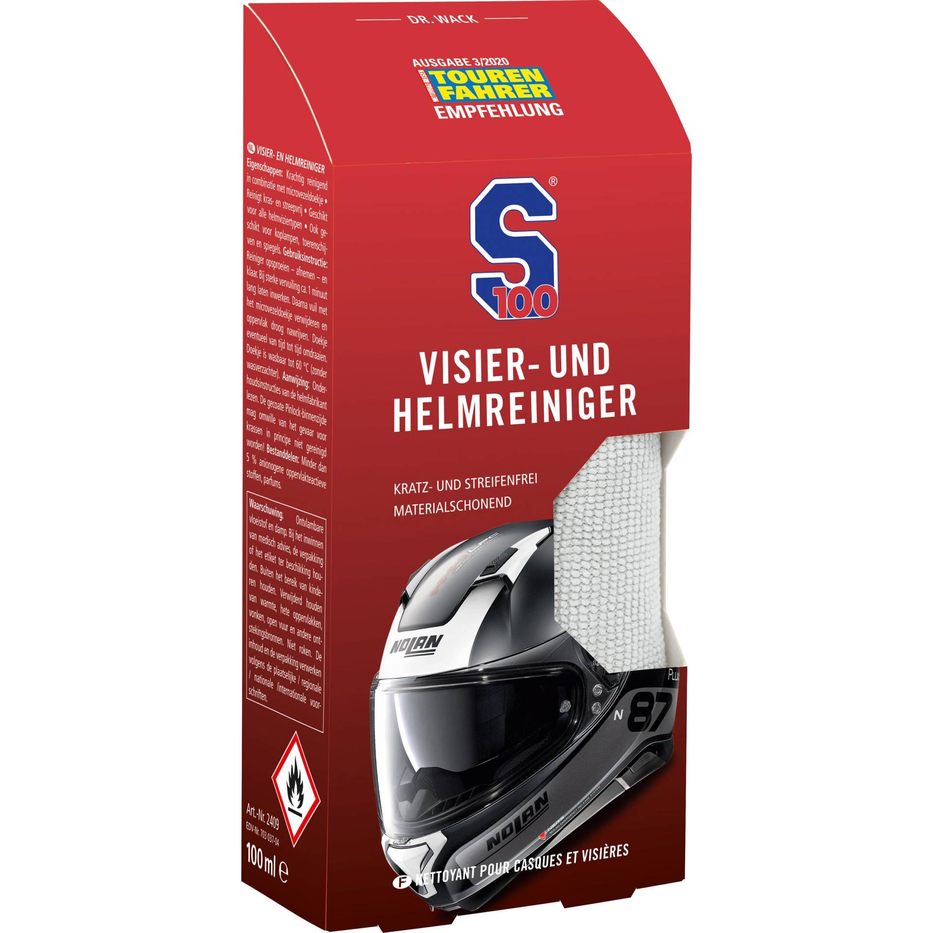 S100 Visier- und Helmreiniger mit Mikrofasertuch 100ml von S100