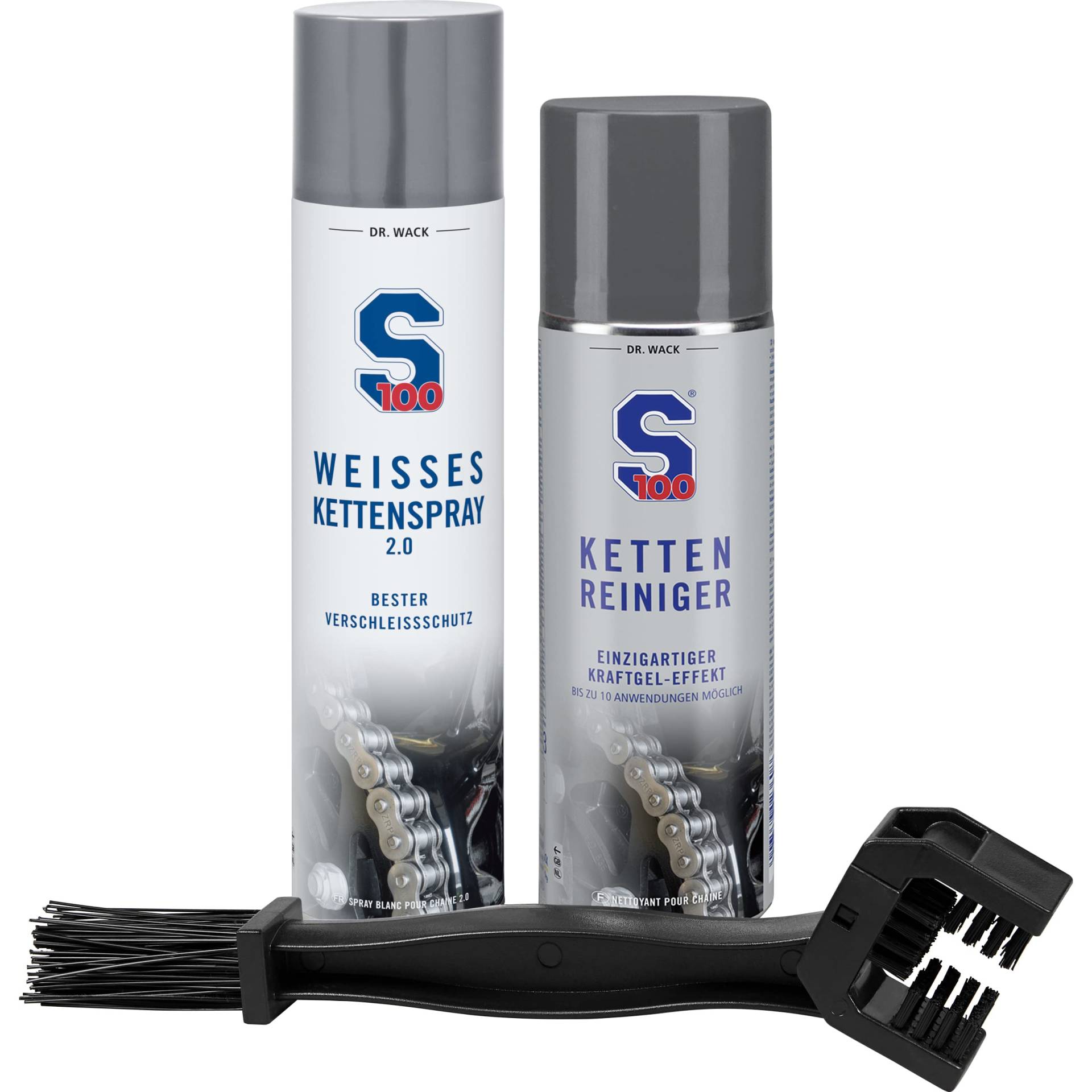 S100 Weisses Kettenspray 2.0 /Kettenreiniger+Kettenbürste, Unisex, Multipurpose, Ganzjährig von S100