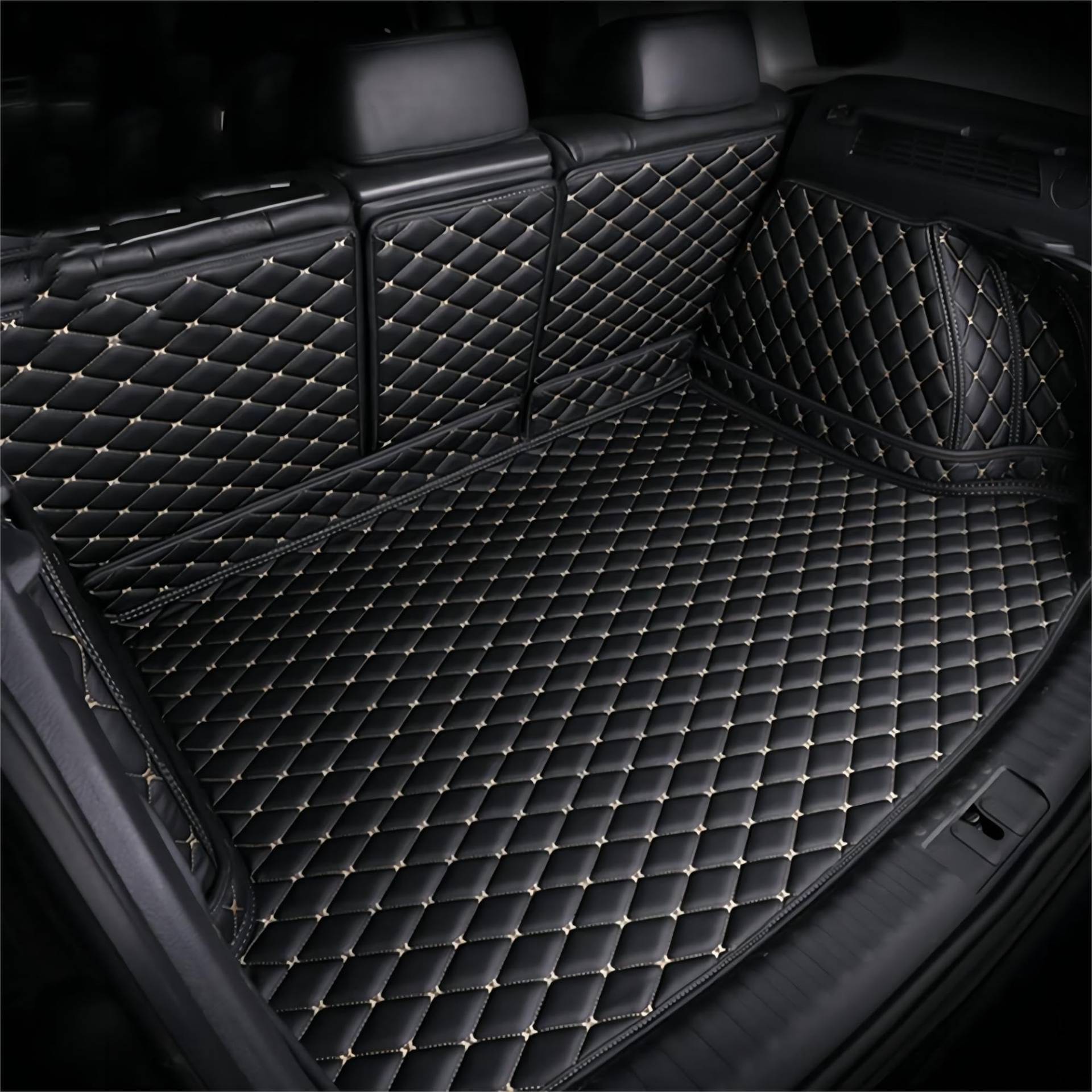 Auto Leder Kofferraummatte für VW Touareg III (CR) 2018-2023, Vollabdeckung Antirutschmatte Wasserdicht Kratzfest Kofferraumschutz, Auto Zubehör,Black-Beige von SAAKO