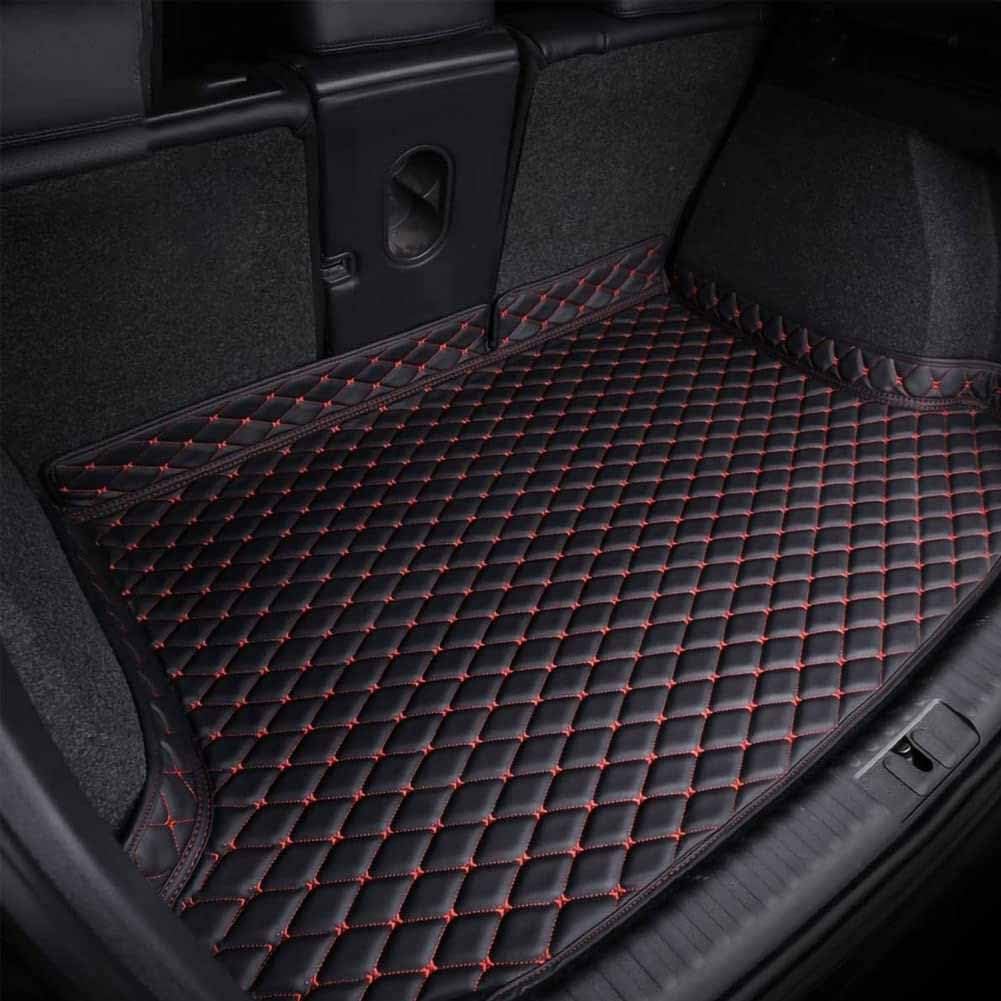 Auto Leder Kofferraummatte FüR Audi Q7 5 seast 2016-2022, Kofferraum Schutzmatte Teppich Kofferraumwanne Pad Kratzfest rutschfest Innere ZubehöR,D/Black-red von SAANTE