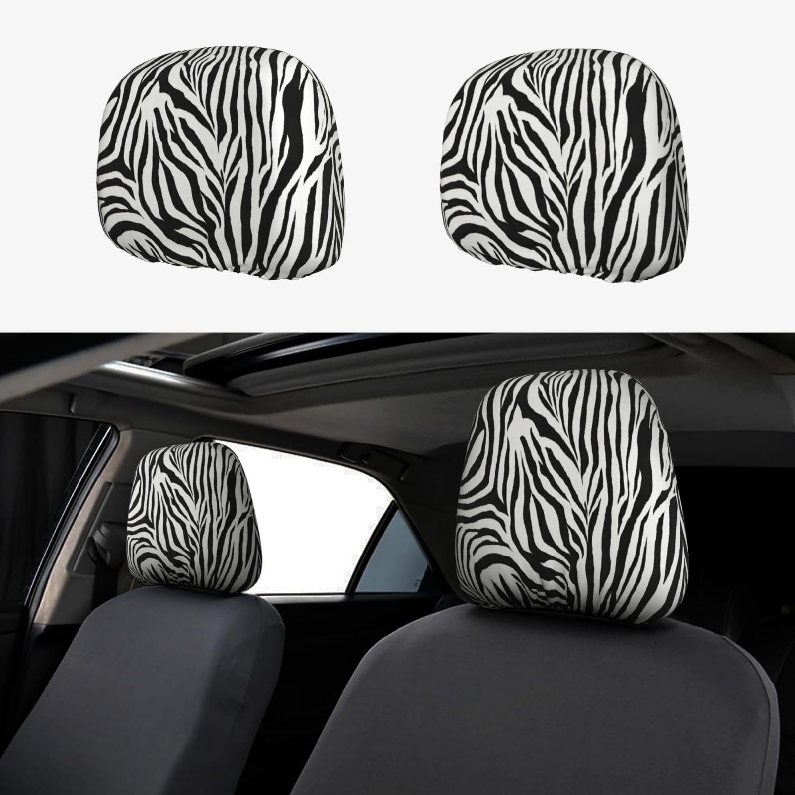 SABFWF Kopfstützenbezüge-Set, vielseitiger Kopfstützenbezug für Autos, eleganter Satin-Bezug für die Kopfstütze, Zebra-Druck von SABFWF