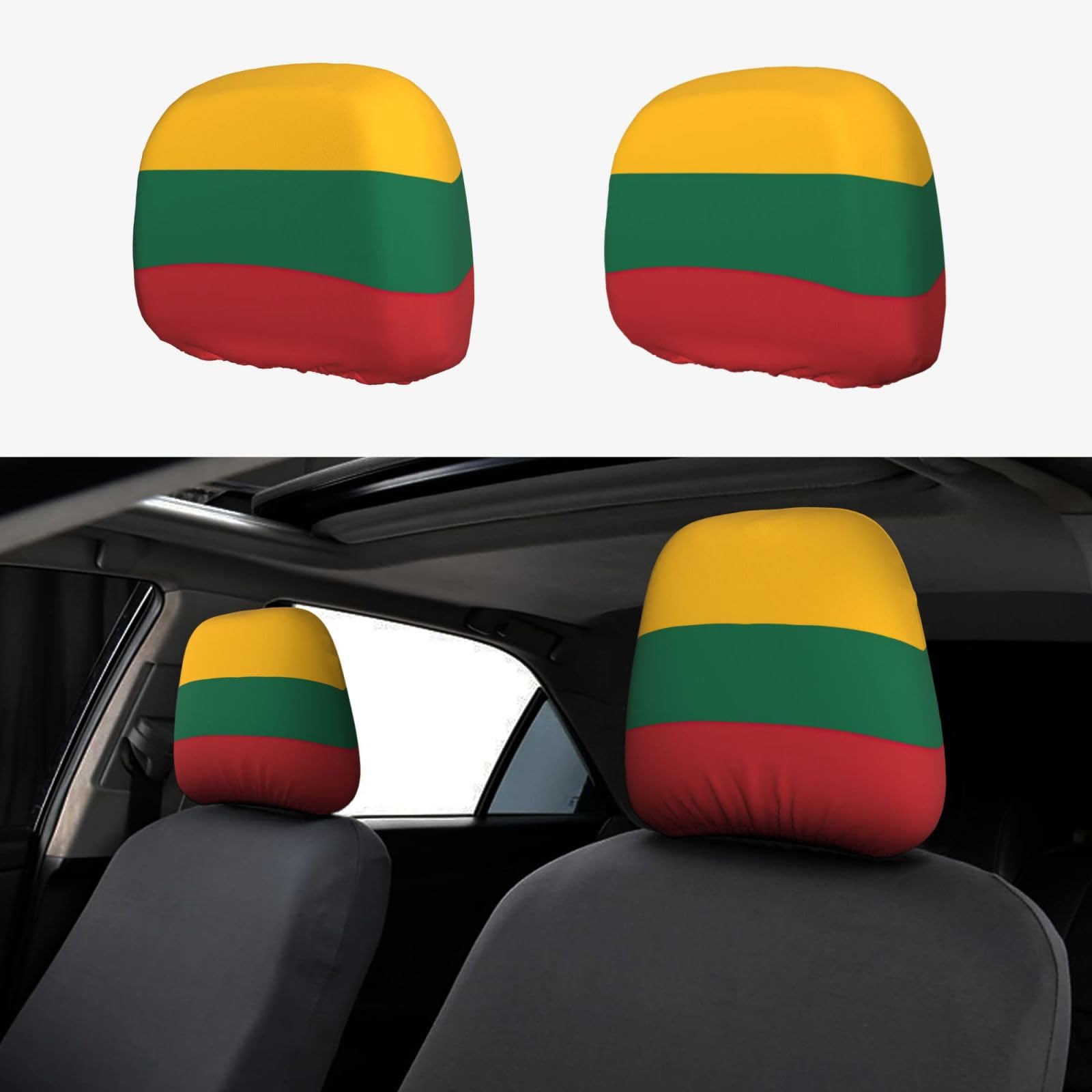 SABFWF Kopfstützenbezug-Set, Motiv: Flagge von Litauen, vielseitige Kopfstützenbezüge für Autos, eleganter Satin-Auto-Kopfstützenbezug von SABFWF