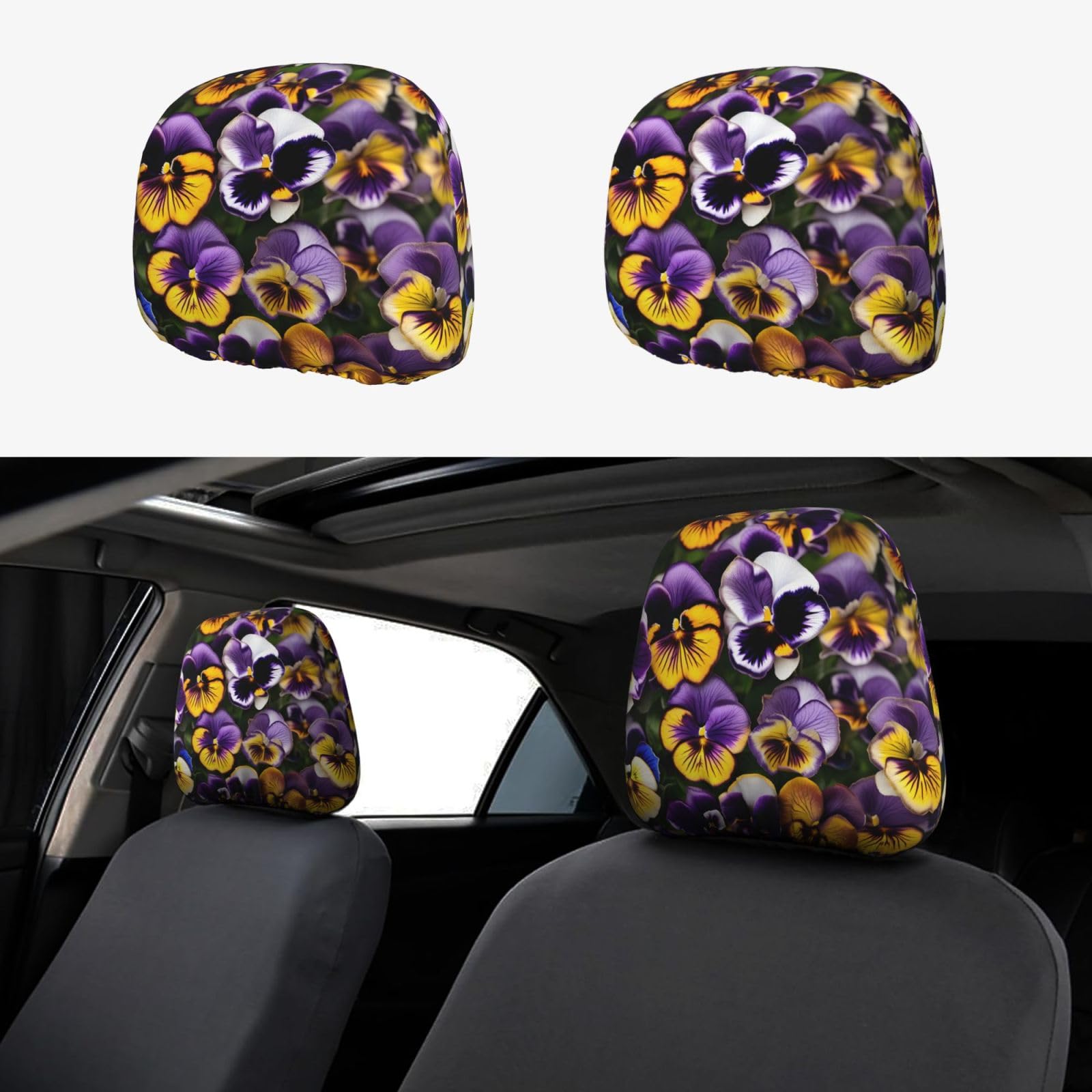 SABFWF Pansy Perfection Kopfstützenbezug-Set, vielseitige Kopfstützenbezüge für Autos, eleganter Satin-Auto-Kopfstützenbezug von SABFWF