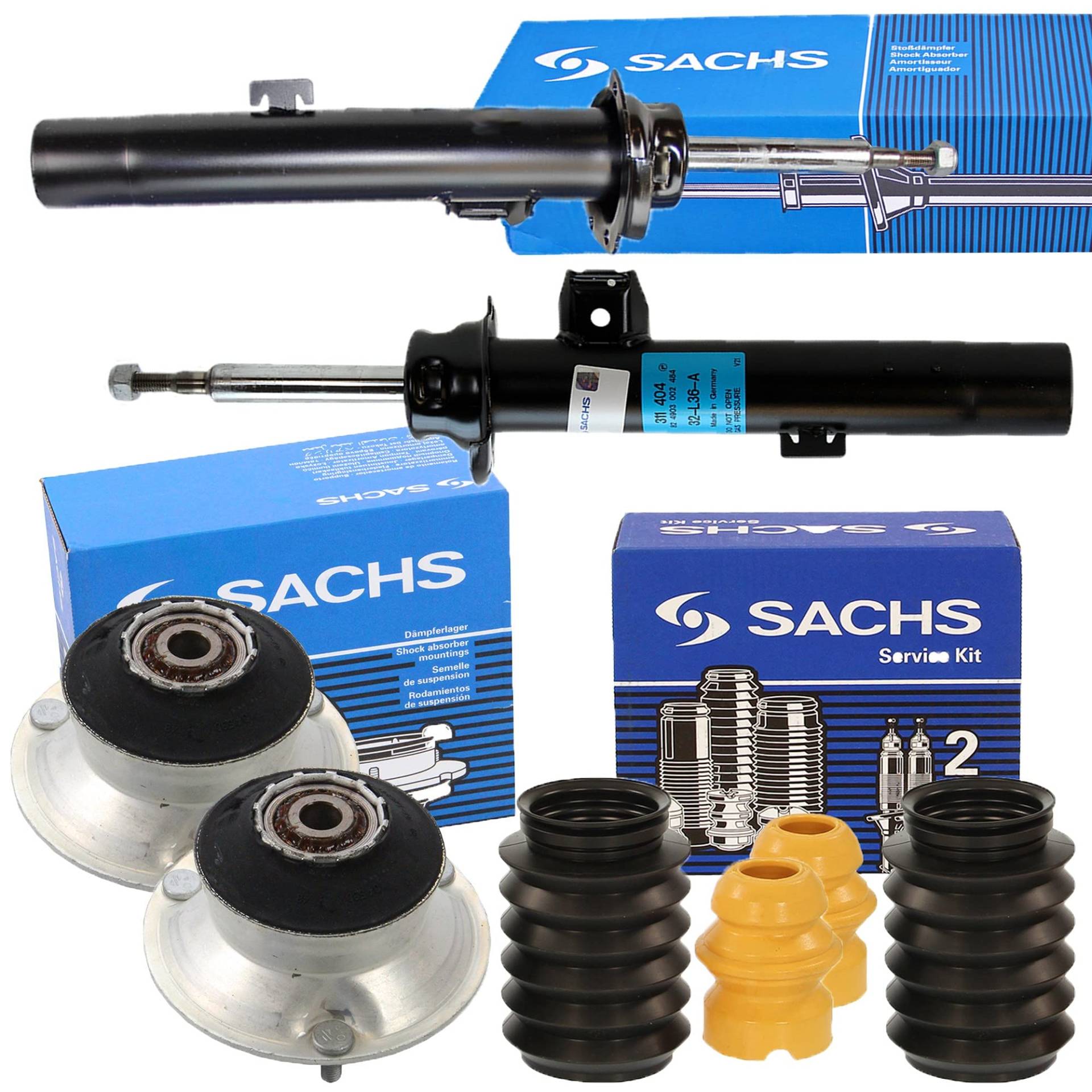 SACHS 2x Gasdruck Stoßdämpfer vorne inkl. Domlager & Staubschutzsatz für BMW 3er (E90), Touring (E91) von SACHS