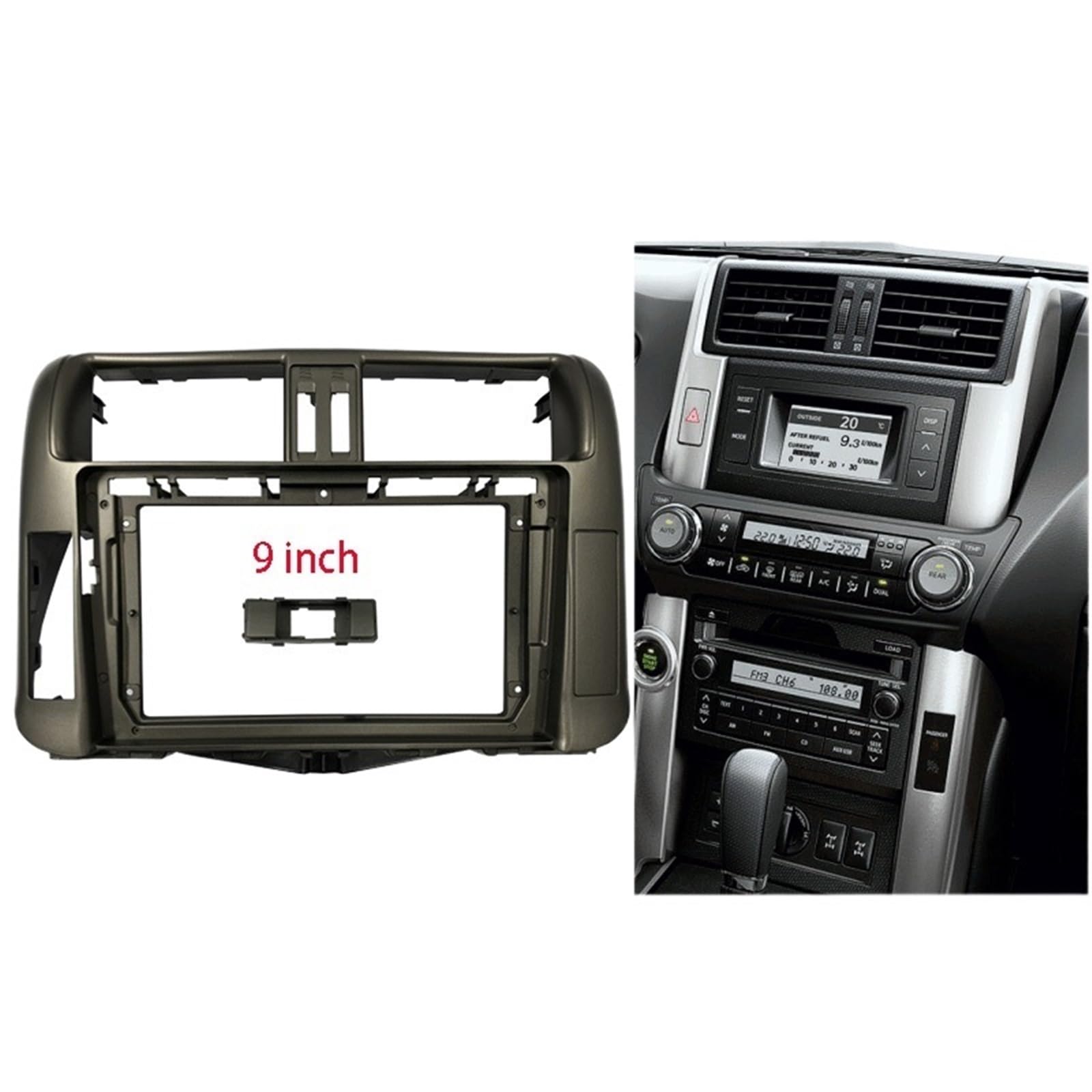 Auto-Audio-Rahmen 9-Zoll-Autoradio-Blende/Passend for Toyota Land Cruiser Prado (150) 2009-2013 Audio-Stereo-Armaturenbrett-Blendenrahmen-Kit Autoradio Radioblende Doppel von SAEHEDRDDF