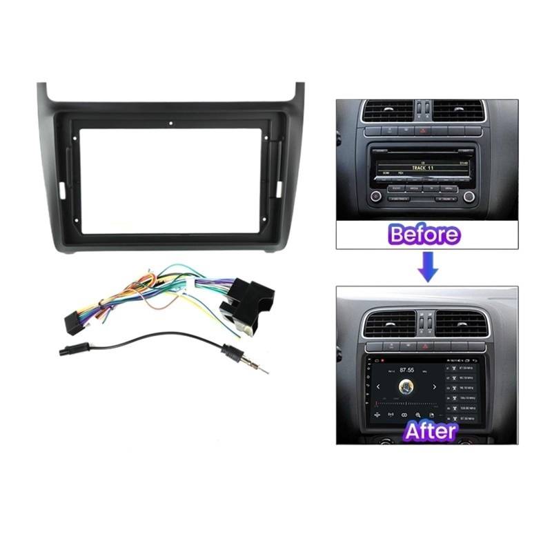 Auto-Audio-Rahmen 9-Zoll-Autoradio-Blendenrahmen/Passend for VW Volkswagen Polo 5 Golf Passat Limousine Stereo-Panel Armaturenbrett-Installationszubehör Autoradio Radioblende Doppel von SAEHEDRDDF