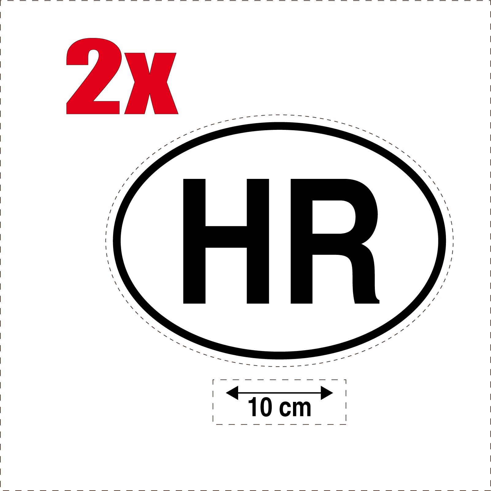 2 selbstklebende Sticker, Motiv: HR – ovaler Ländersticker für Kroatien (Hrvatska) von SAFIRMES