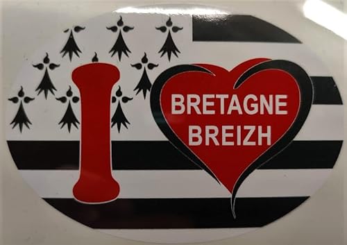 Selbstklebender Aufkleber – I Love Bretagne – Breizh, oval, 10 x 7 cm, 2 Stück von SAFIRMES