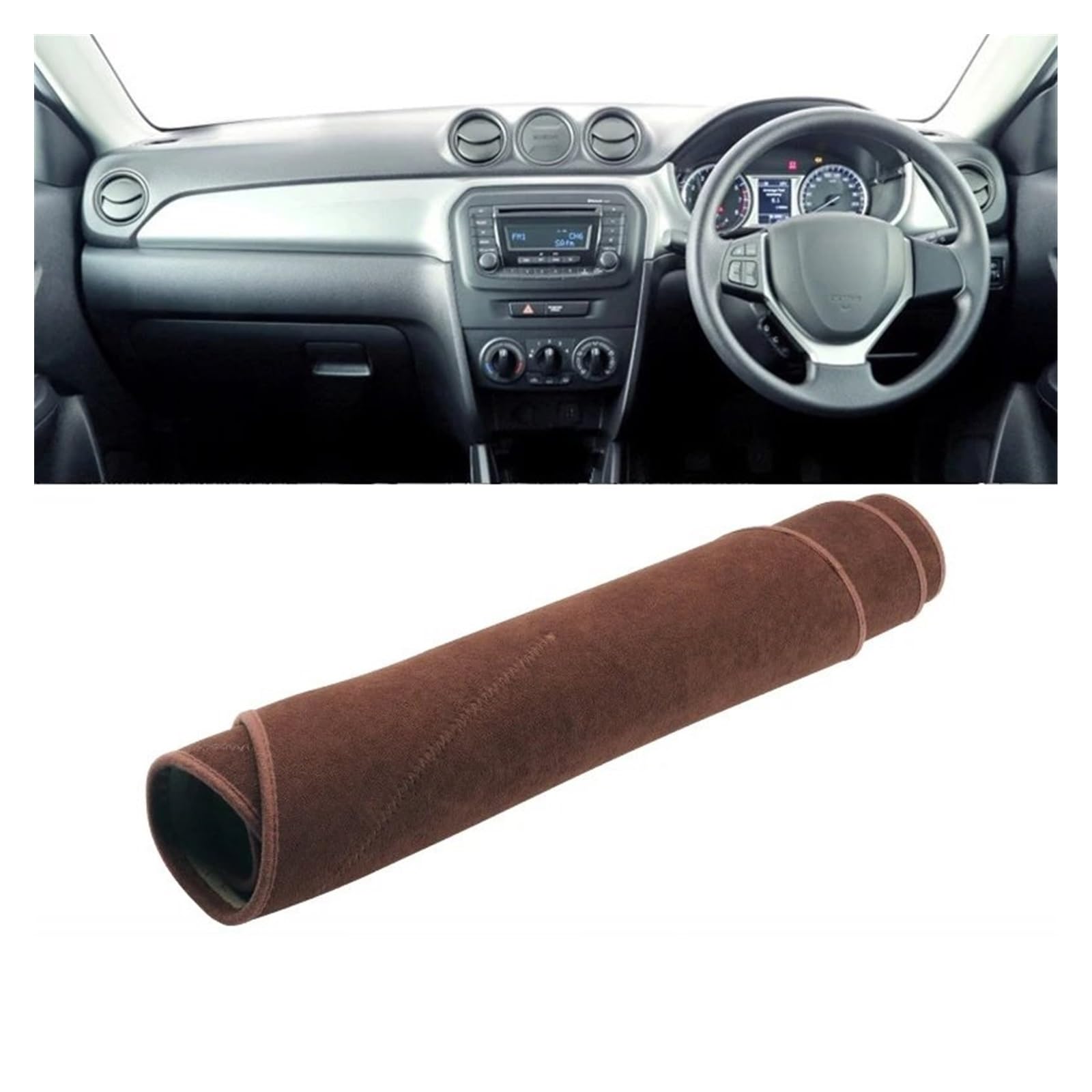 Auto Armaturenbrett Abdeckung Matte Für Suzuki Für Vitara Für LY 2015 2016 2017 2018 2019 2020 2021 2022 Auto Armaturenbrett Abdeckung Instrument Teppich(B RHD Brown) von SAIBOL