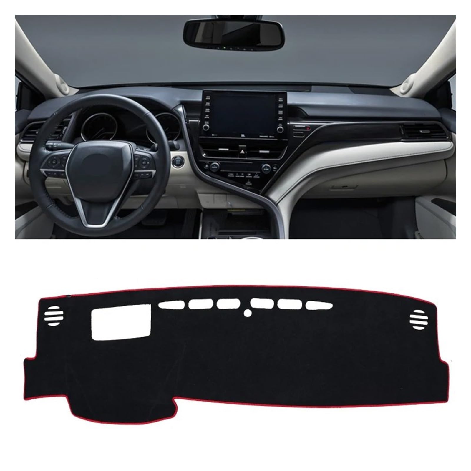 Auto Armaturenbrett Abdeckung Matte Für Toyota Für Camry Für XV70 70 2018 2019 2020 2021 2022 2023 Auto Dashboard Abdeckung Matte Dashboard Sonnenschutz Pad Protector(A LHD Red Side) von SAIBOL