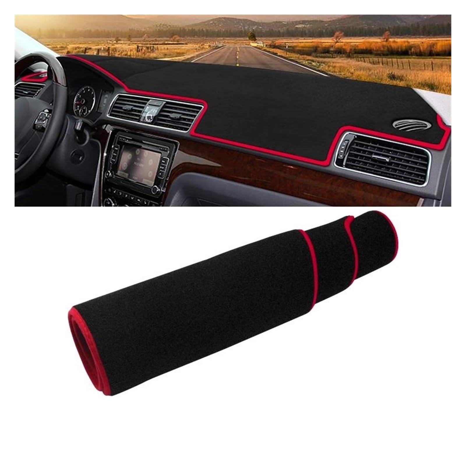 Auto Armaturenbrett Abdeckung Matte Für VW Für Passat Für B7 2013 2014 Auto Armaturenbrettabdeckung Armaturenbrettmatte Sonnenschutz Rutschfestes Pad Zubehör(A Red Side) von SAIBOL