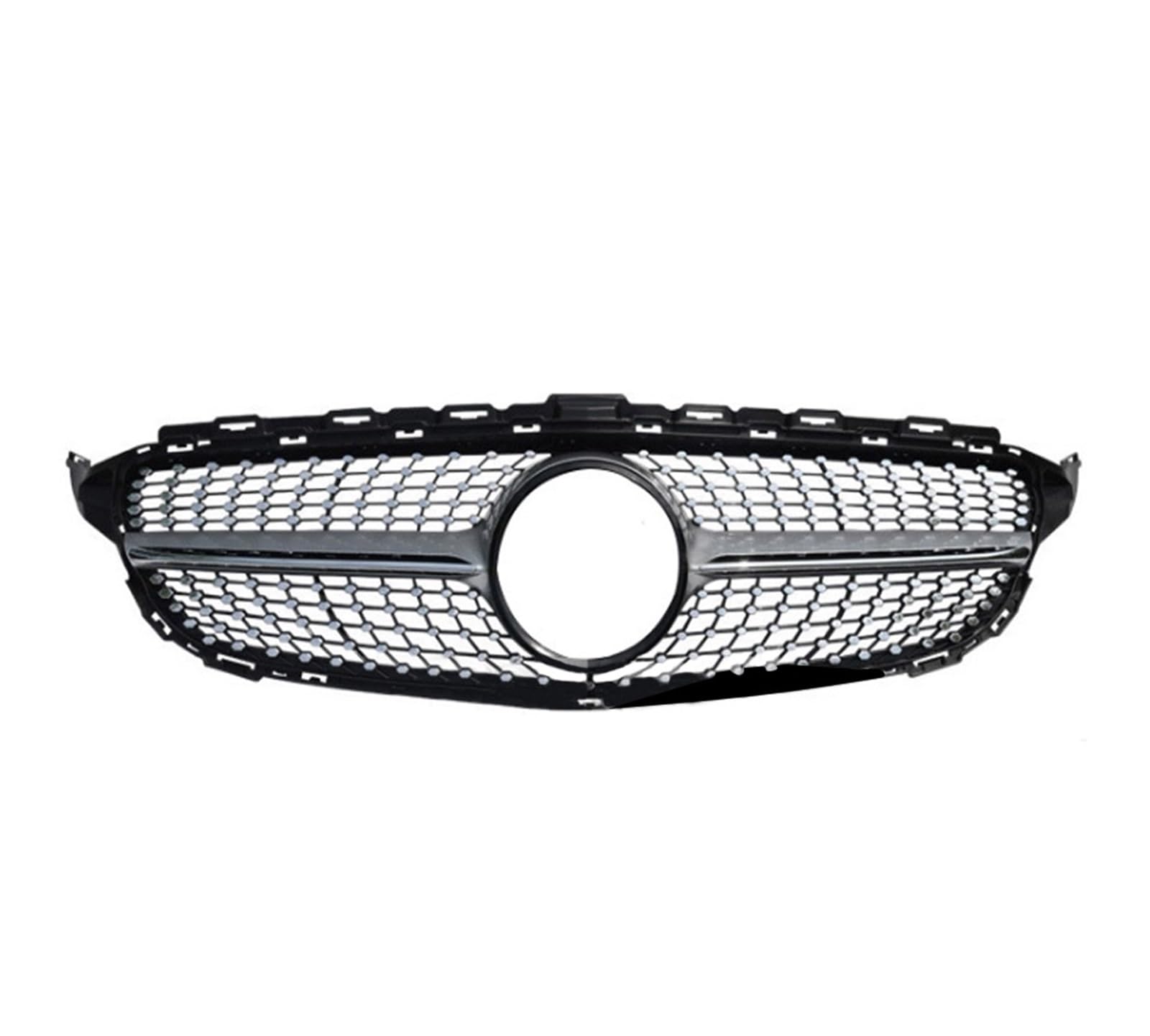 Frontgrill Für Benz C-Klasse W205 2014-2018 Autozubehör Frontgrill Mittelnetz Grills Montage Rahmenabdeckung Dekorationsteile Front Kühlergrille(No Camera Silver A) von SAIBOL