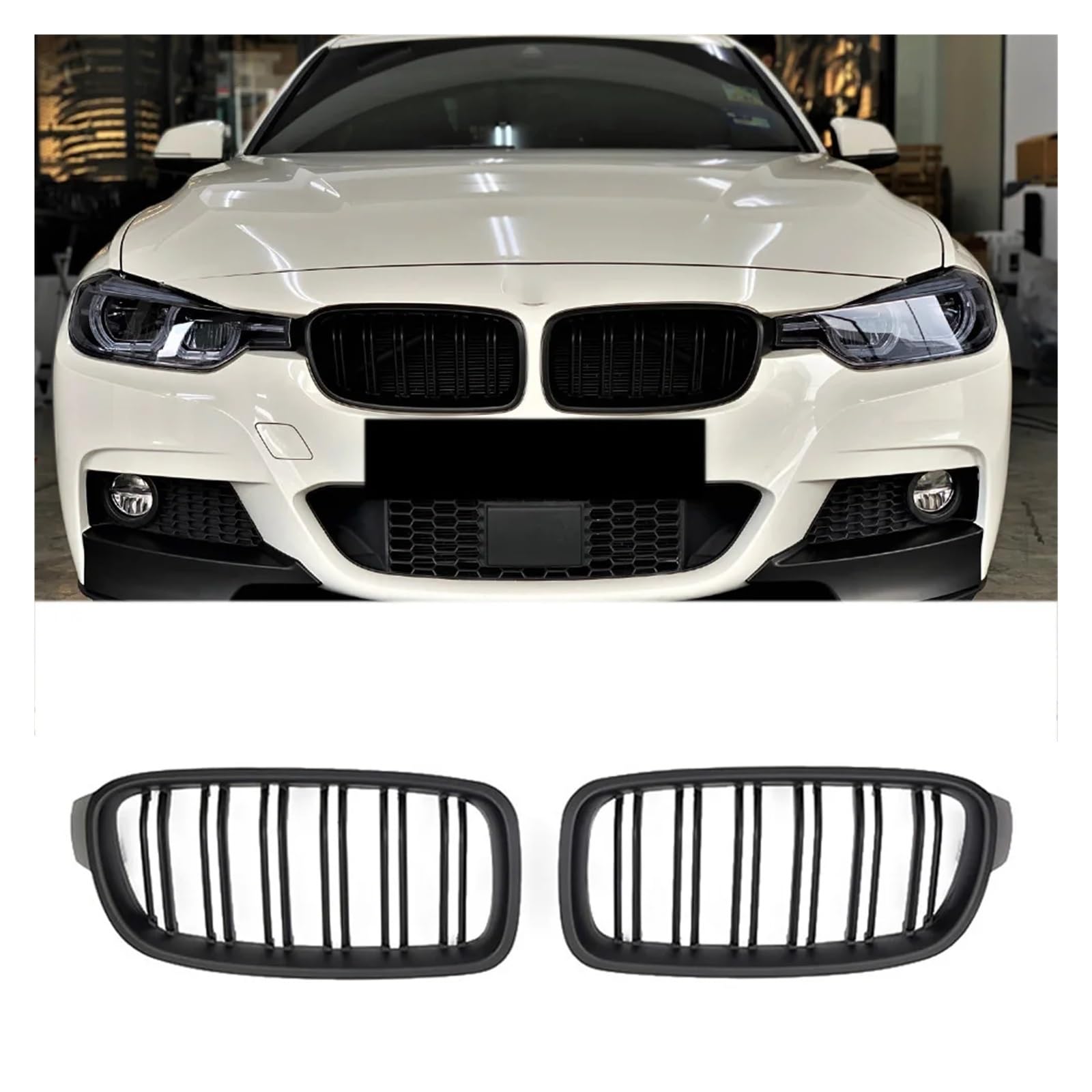 Frontgrill Glänzend Schwarz Dual Lamellen Matt Schwarz Niere Stoßstange Kühlergrill Für 3-Serie F30/F31/F35 F30 320i 328i 335i 2012-2019 Front Kühlergrille(Matt-schwarz) von SAIBOL