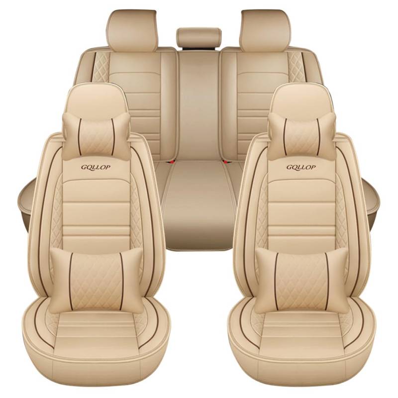 SAINANAR Auto Sitzbezüge kompatibel mit SEAT für Ibiza 2009-2024 5-Sitze Allwetter Sitzbezug aus Rutschfestem Wasserdichtem PU-Leder Luxus,MH182,Beige von SAINANAR