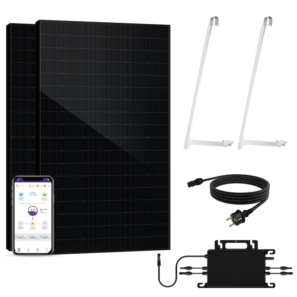 Sakete 1080W Balkonkraftwerk - Balkonkraftwerk 900W komplett Steckdose - 800 Watt Wechselrichter - Solarpanel mit Halterung - 450W bifaziale Solarpanel inkl. 5m Kabel von SAKETE