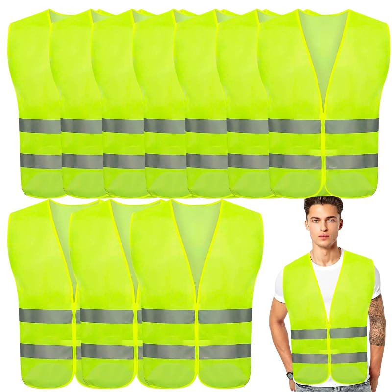 SALADOCY 10 Stück Warnweste, Sicherheitsweste, Einheitsgröße, Erwachsene,high Visibility Vest, für Arbeiter-Fahrer-Verkehrswarnungen (10) von SALADOCY