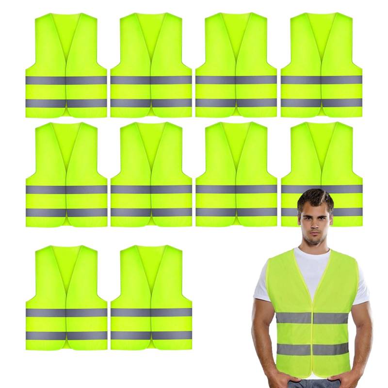 SALADOCY 10 Stück Warnwesten Auto, Warnweste Auto Damen Herren Erwachsene, high Visibility Vest, Einheitsgröße, Sicherheits Set von SALADOCY