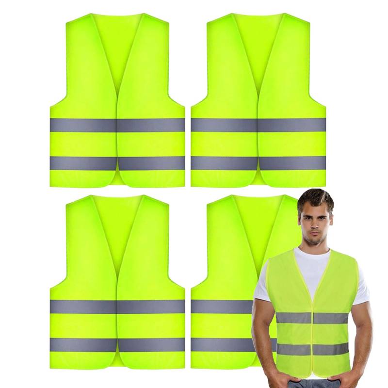 SALADOCY 4 Stück Warnwesten Auto, Warnweste Auto Damen Herren Erwachsene, high Visibility Vest, Einheitsgröße, Sicherheits Set von SALADOCY