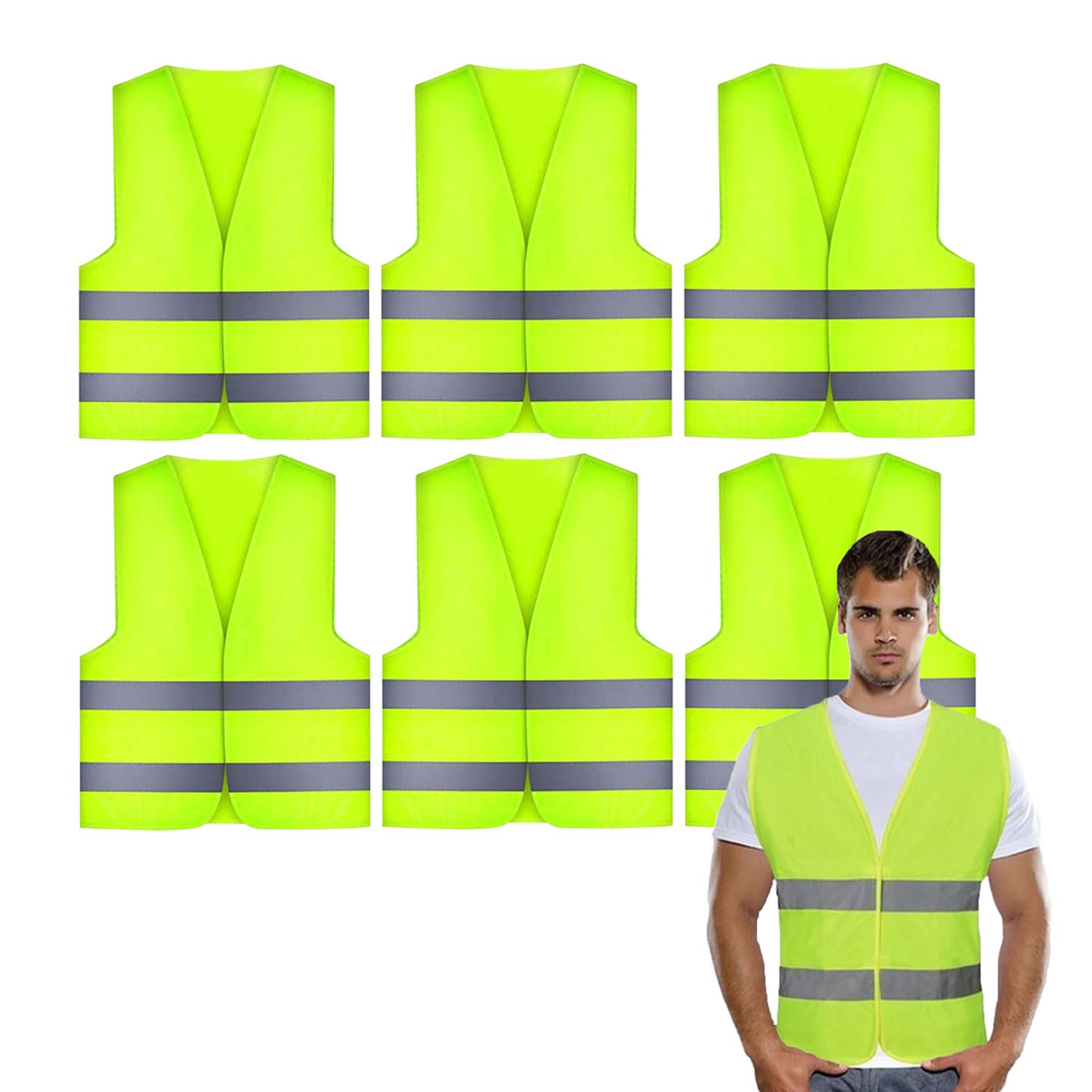 SALADOCY 6 Stück Warnwesten Auto, Warnweste Auto Damen Herren Erwachsene, high Visibility Vest, Einheitsgröße, Sicherheits Set von SALADOCY