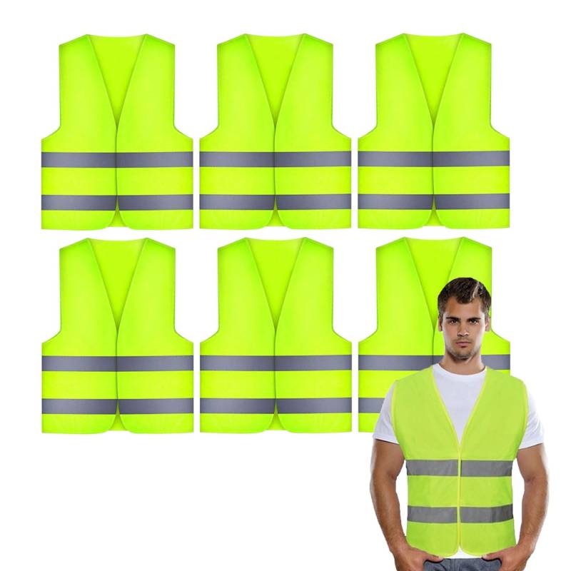 SALADOCY 6 Stück Warnwesten Auto, Warnweste Auto Damen Herren Erwachsene, high Visibility Vest, Einheitsgröße, Sicherheits Set von SALADOCY