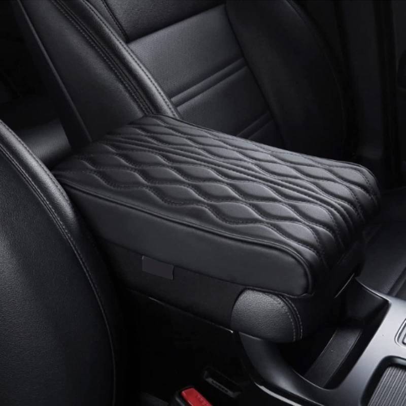 SALUCIA Leather Car Armrest Box Pad, 2023 Auto Center Konsole Abdeckung für Armlehne Box Matte, Memory Foam Leder Armlehne Abdeckung für Auto, SUV/LKW/Fahrzeug Armlehne Matte (A, Black) von SALUCIA