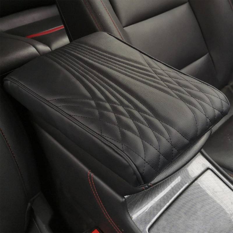 SALUCIA Leather Car Armrest Box Pad, 2023 Auto Center Konsole Abdeckung für Armlehne Box Matte, Memory Foam Leder Armlehne Abdeckung für Auto, SUV/LKW/Fahrzeug Armlehne Matte (B, Black) von SALUCIA