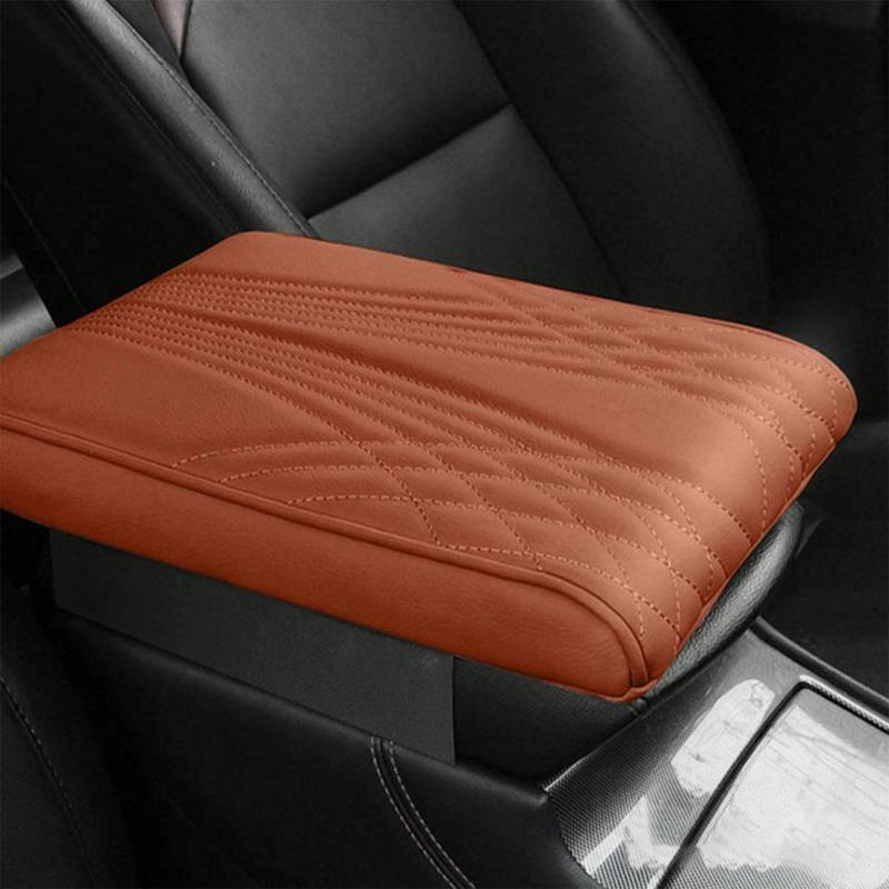 SALUCIA Leather Car Armrest Box Pad, 2023 Auto Center Konsole Abdeckung für Armlehne Box Matte, Memory Foam Leder Armlehne Abdeckung für Auto, SUV/LKW/Fahrzeug Armlehne Matte (B, Coffee) von SALUCIA