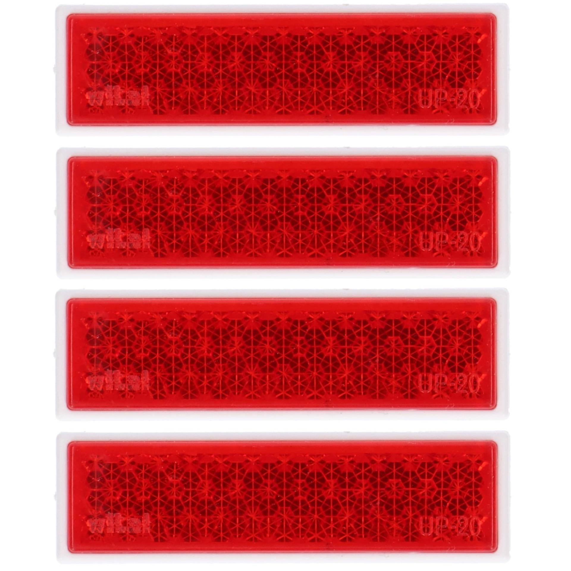 4 Reflektor Rot Gelb Weiß Rückstrahler Katzenauge Seitenstrahler zum kleben Selbstklebend mit Schraube PKW Anhänger 72x21mm 96x46mm 60mm Ø (Rot | Eckig | 72x21mm | Selbstklebend) von SAMETRUCK