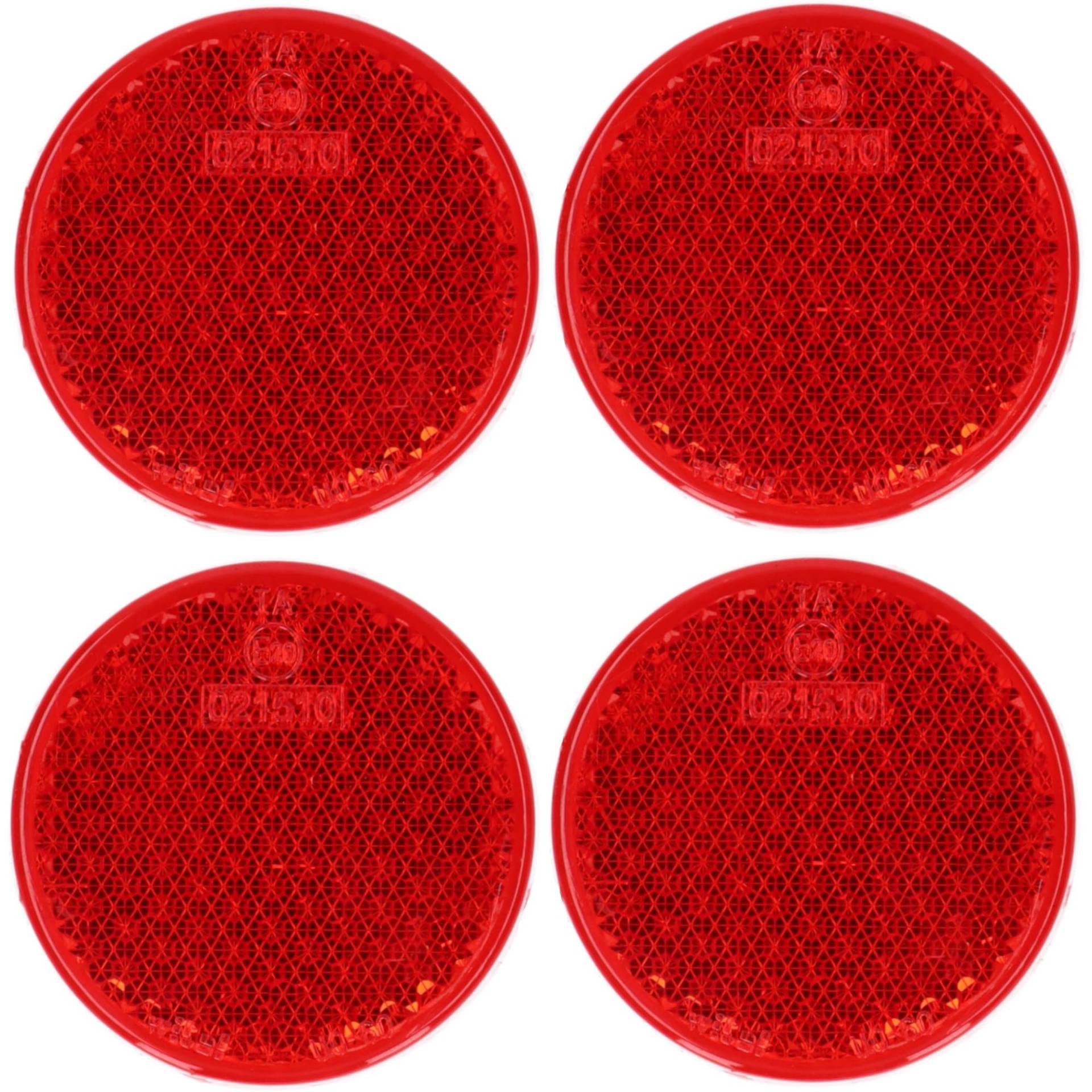 4 Reflektor Rot Gelb Weiß Rückstrahler Katzenauge Seitenstrahler zum kleben Selbstklebend mit Schraube PKW Anhänger 72x21mm 96x46mm 60mm Ø (Rot | Rund | 60mm Ø | Selbstklebend) von SAMETRUCK