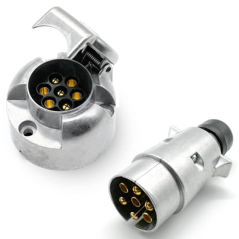 Stecker Steckdose 7 polig 12V Aluminium für PKW Anhänger Beleuchtung mit Schraubkontakten und Zugentlastung von SAMETRUCK